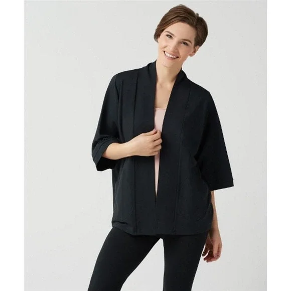 New Anybody M French Terry Open Front Topper Kimono Black #75263 - Picture 1 of 1
